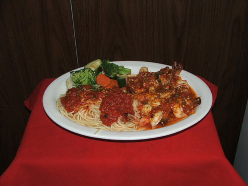 Gamberoni Alla Arrabbiata. Shimp with spicy sauce.