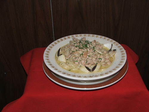 Linguini Vongole with clams, garlic, olive oil and parsley.